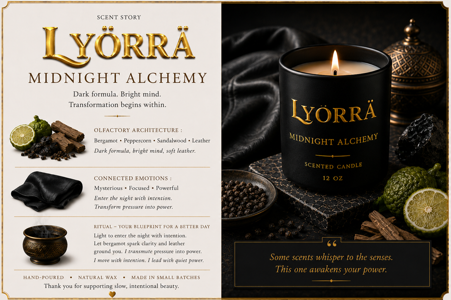 Midnight Alchemy - Coconut-Apricot wax Luxury Candle — By Lyörrä