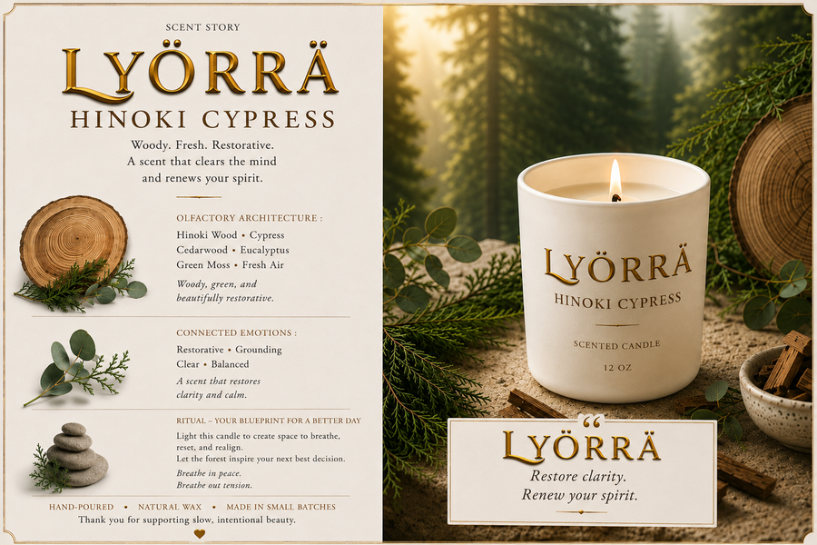Hinoki Cypress - Coconut-Apricot wax Luxury Candle — By Lyörrä