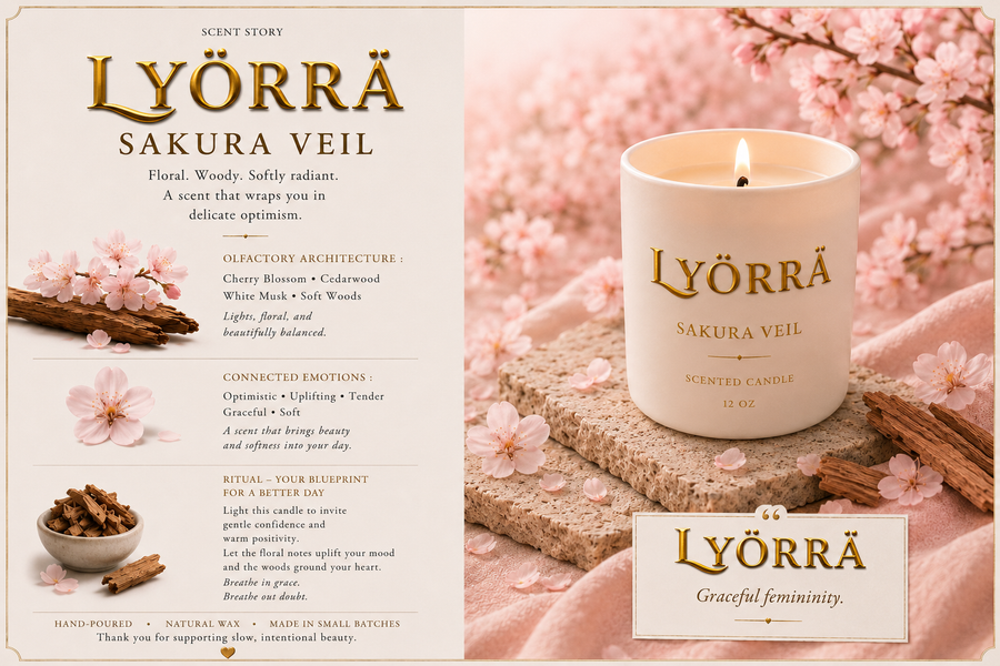 Sakura Veil - Coconut-Apricot wax Luxury Candle — By Lyörrä