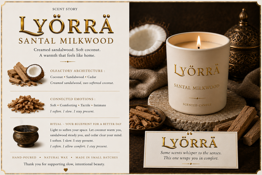 Santal Milkwood - Coconut-Apricot wax Luxury Candle — By Lyörrä