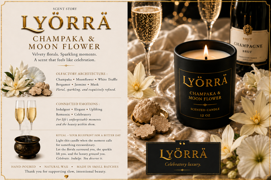 Champaka & Midnight Roses - Coconut-Apricot wax Luxury Candle — By Lyörrä