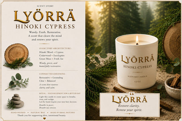 Hinoki Cypress - Coconut-Apricot wax Luxury Candle — By Lyörrä
