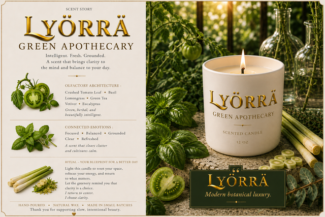 Green Apothecary - Coconut-Apricot wax Luxury Candle — By Lyörrä