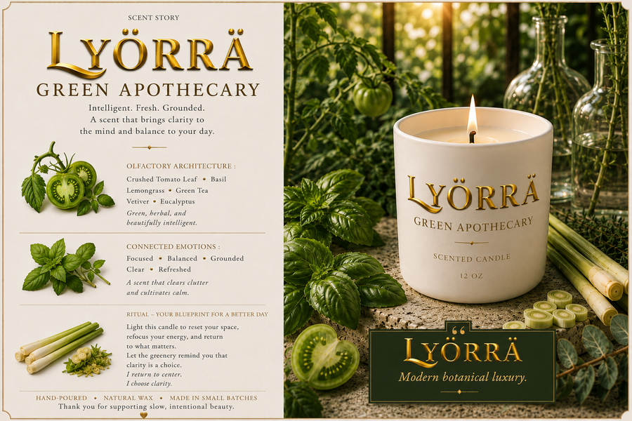 Green Apothecary - Coconut-Apricot wax Luxury Candle — By Lyörrä